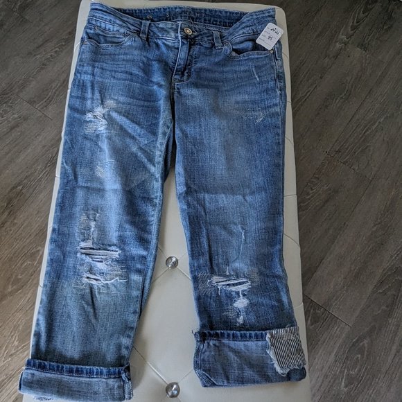 #201 WHBM Jeans Size 4S - Straight Capri Pants - Black & White Stripes Cuff - Picture 4 of 11